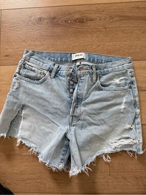 Agolde Light Blue Distressed Denim Cutoff Shorts